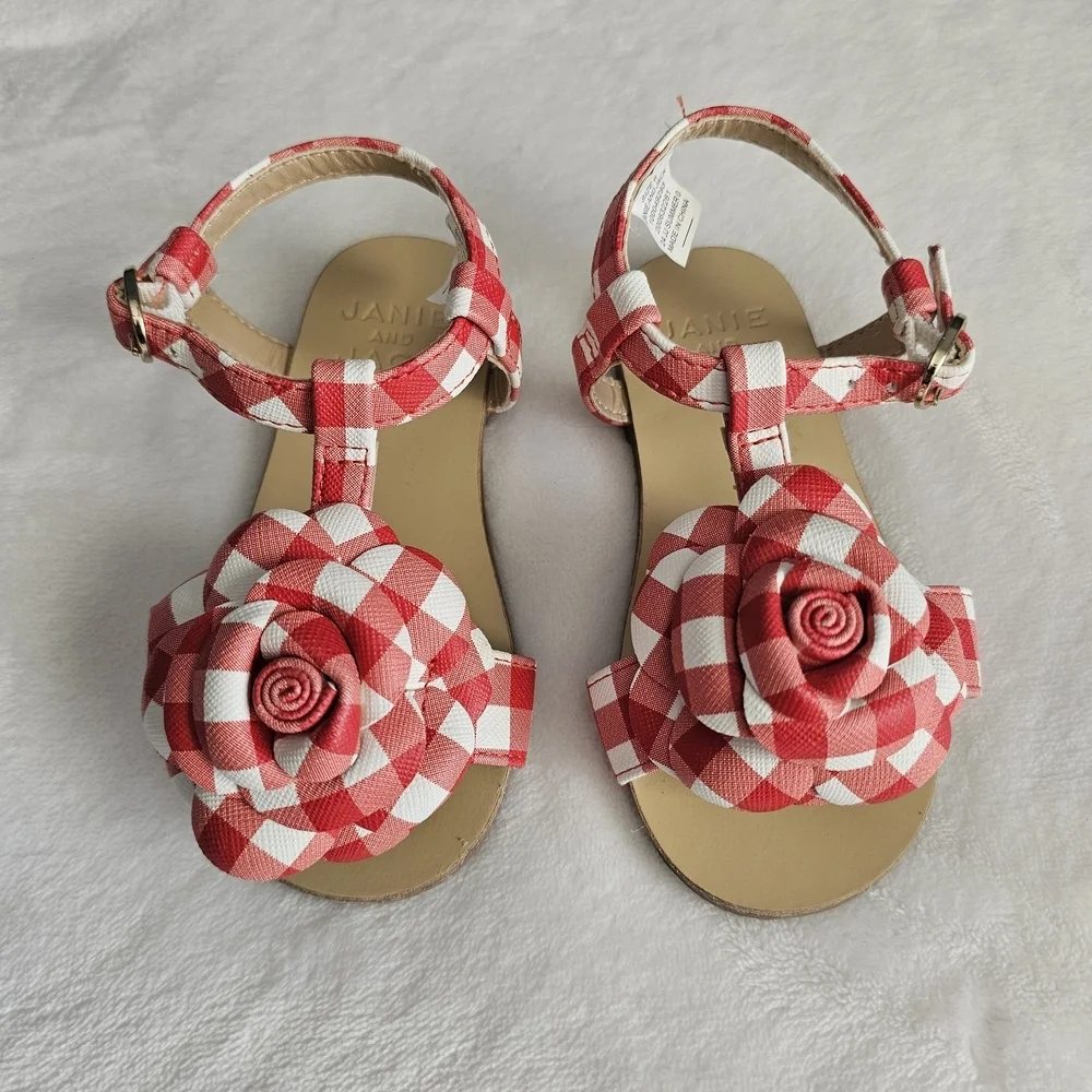 Janie and Jack Red Checkered Kids Sandals